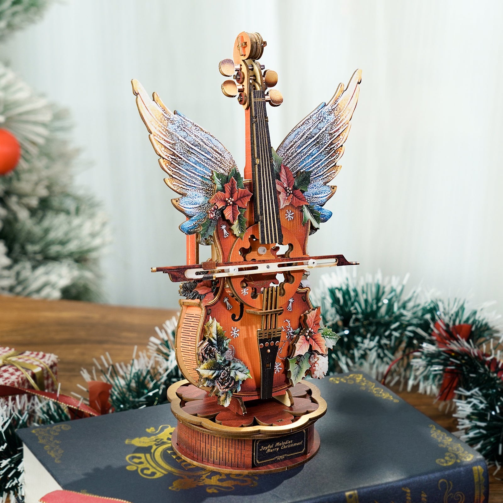 Christmas Cello– DIY Wooden Music Box, 3D Puzzle Craft Kit – KadaJoy
