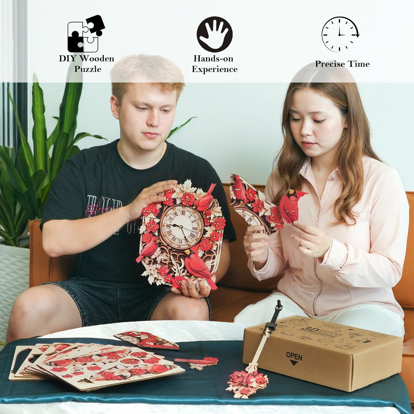 Cardinal – Wooden 3D Clock DIY Puzzle Kit