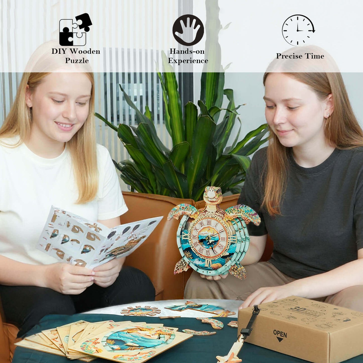 Sea turtles – Wooden 3D Clock DIY Puzzle Kit