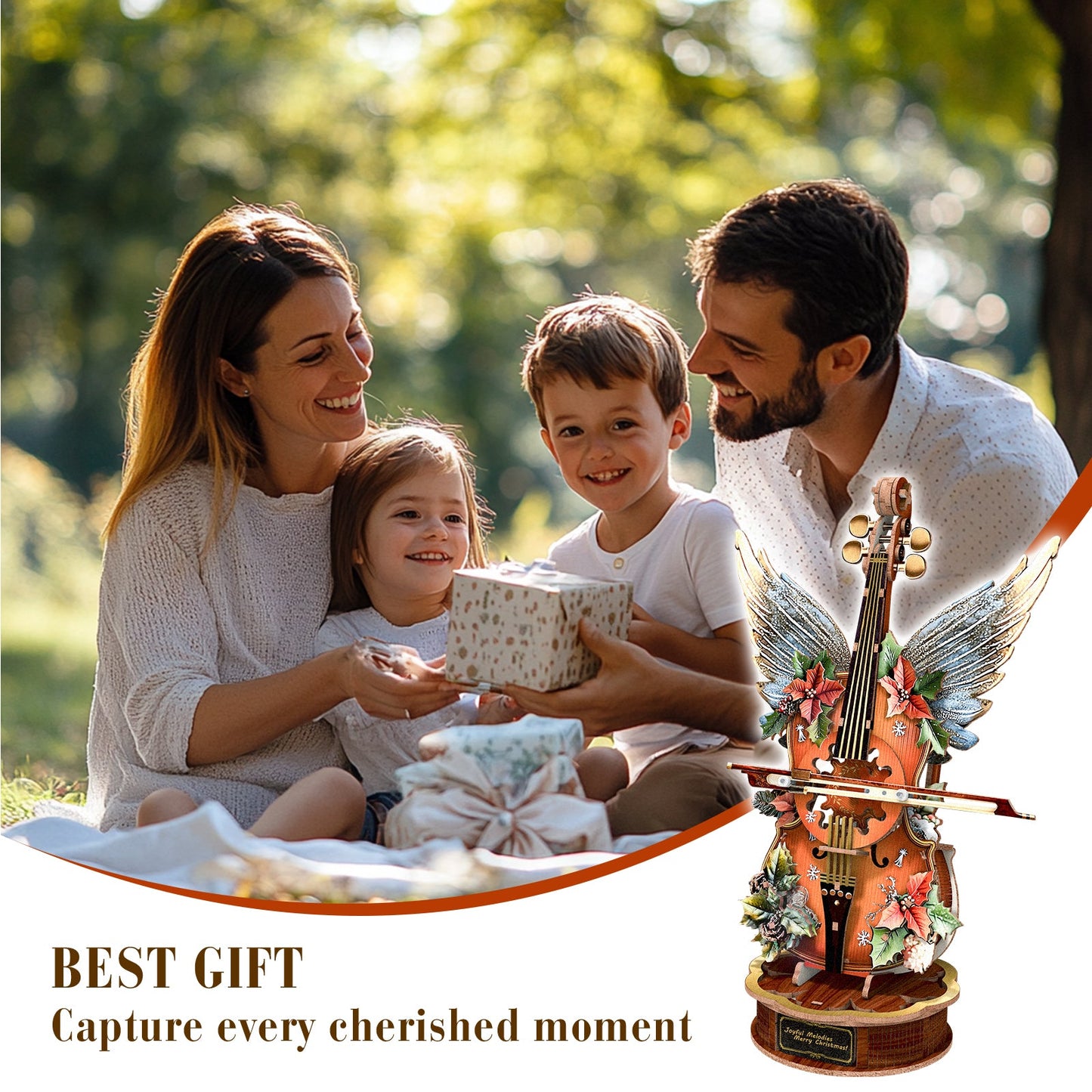 Christmas Cello– DIY Wooden Music Box, 3D Puzzle Craft Kit