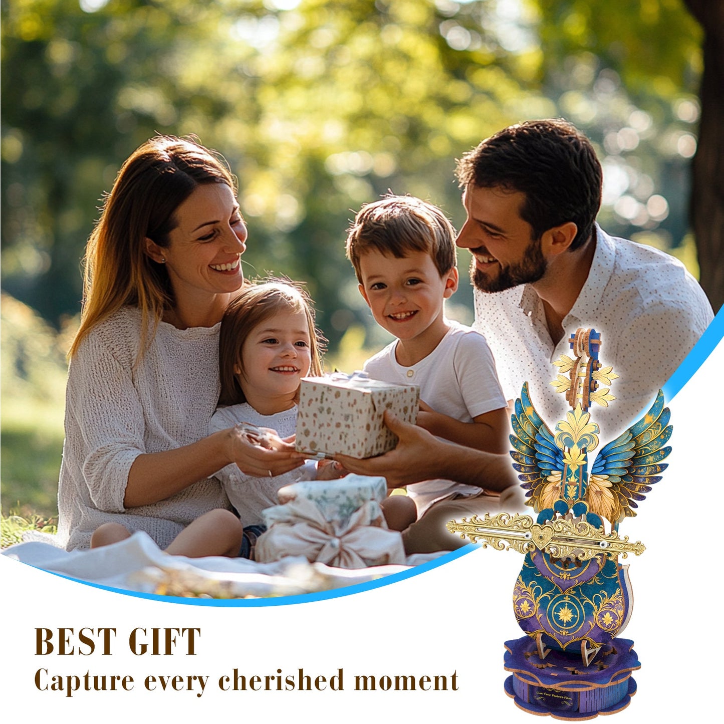 Blue Feather Cello– DIY Wooden Music Box, 3D Puzzle Craft Kit