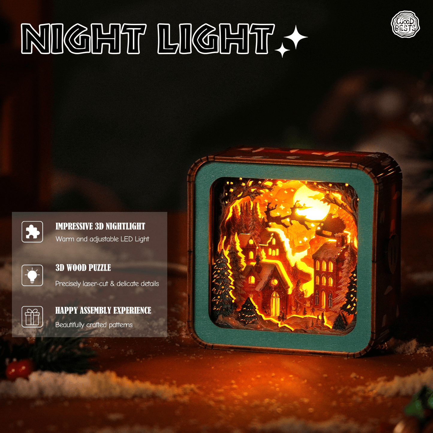 Wonderful Christmas Eve - 3D Wooden Night Light DIY Kit