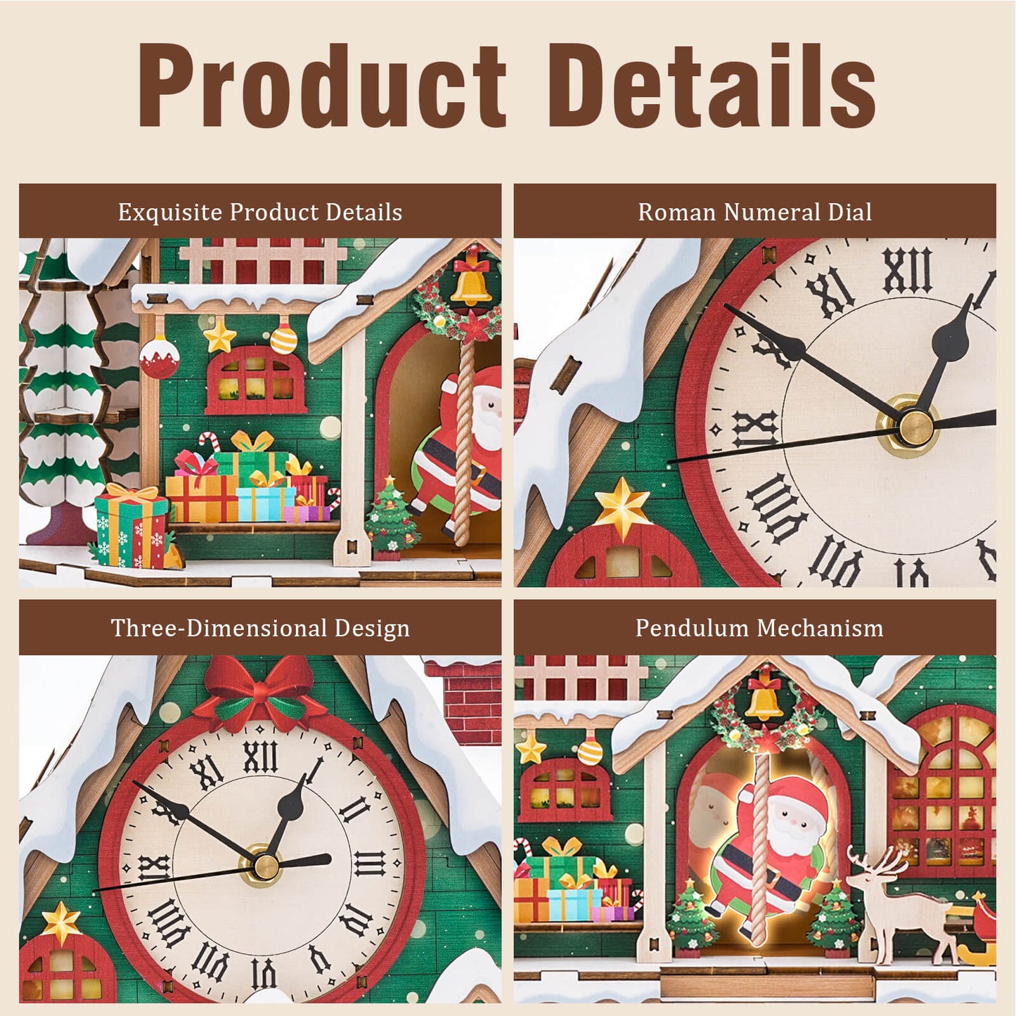 Christmas Snow House – Wooden 3D Clock DIY Puzzle Kit