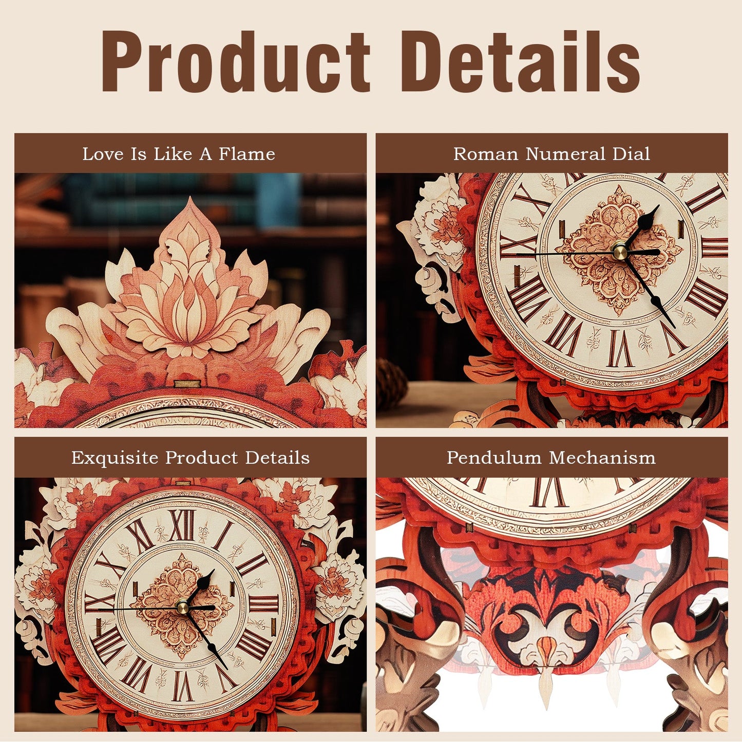 Fire Flame Flower – Wooden 3D Clock DIY Puzzle Kit