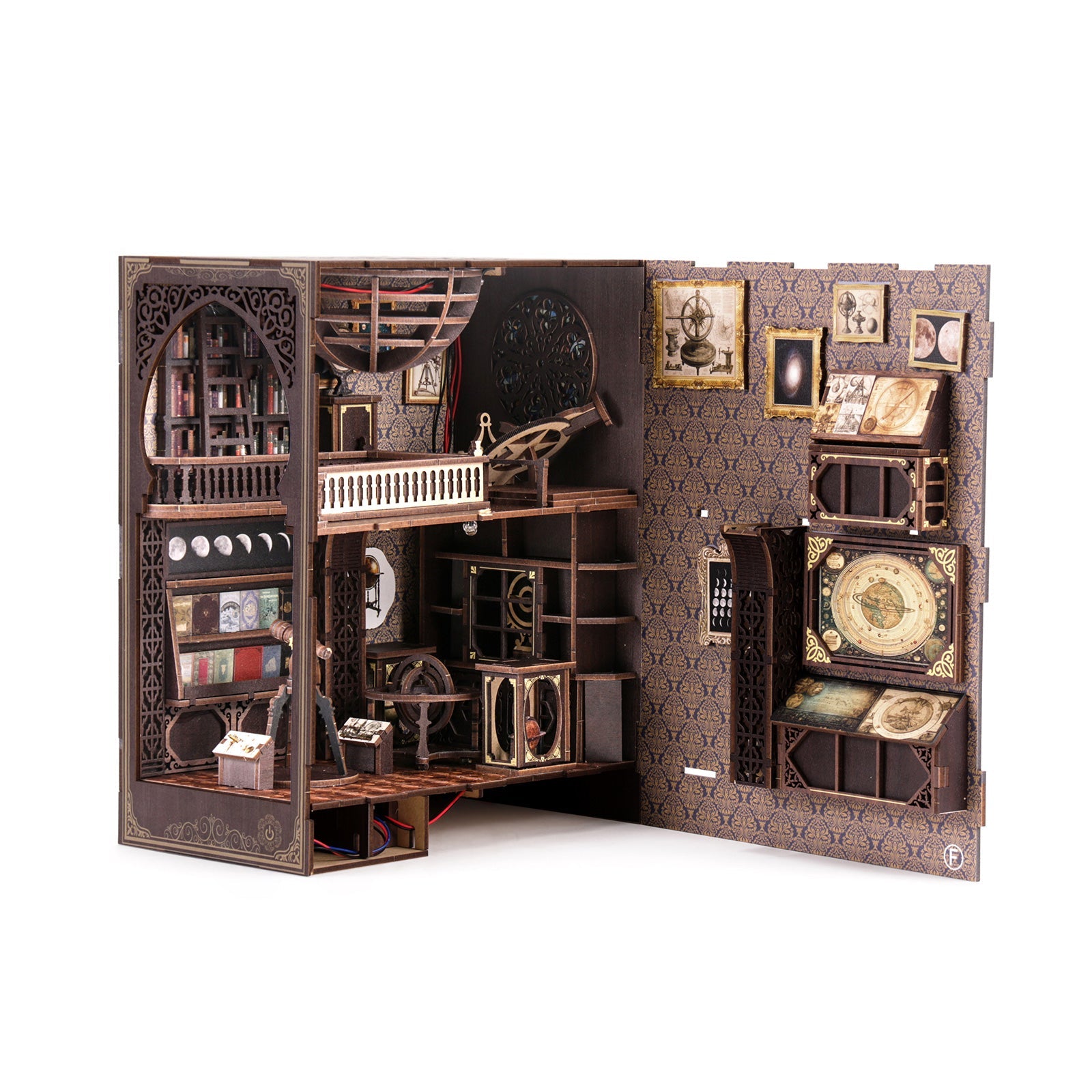 3D wooden puzzle book nook kit featuring classical European design, music-themed decor, and intricate details.