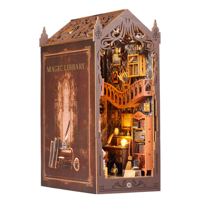 Magic House DIY Book Nook Kit featuring intricate details, lighting, and musical elements in a magical library design.