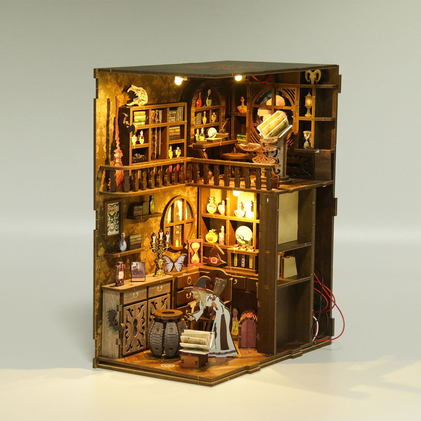 3D wooden puzzle book nook kit featuring detailed lighting, musical elements, and European classical design.