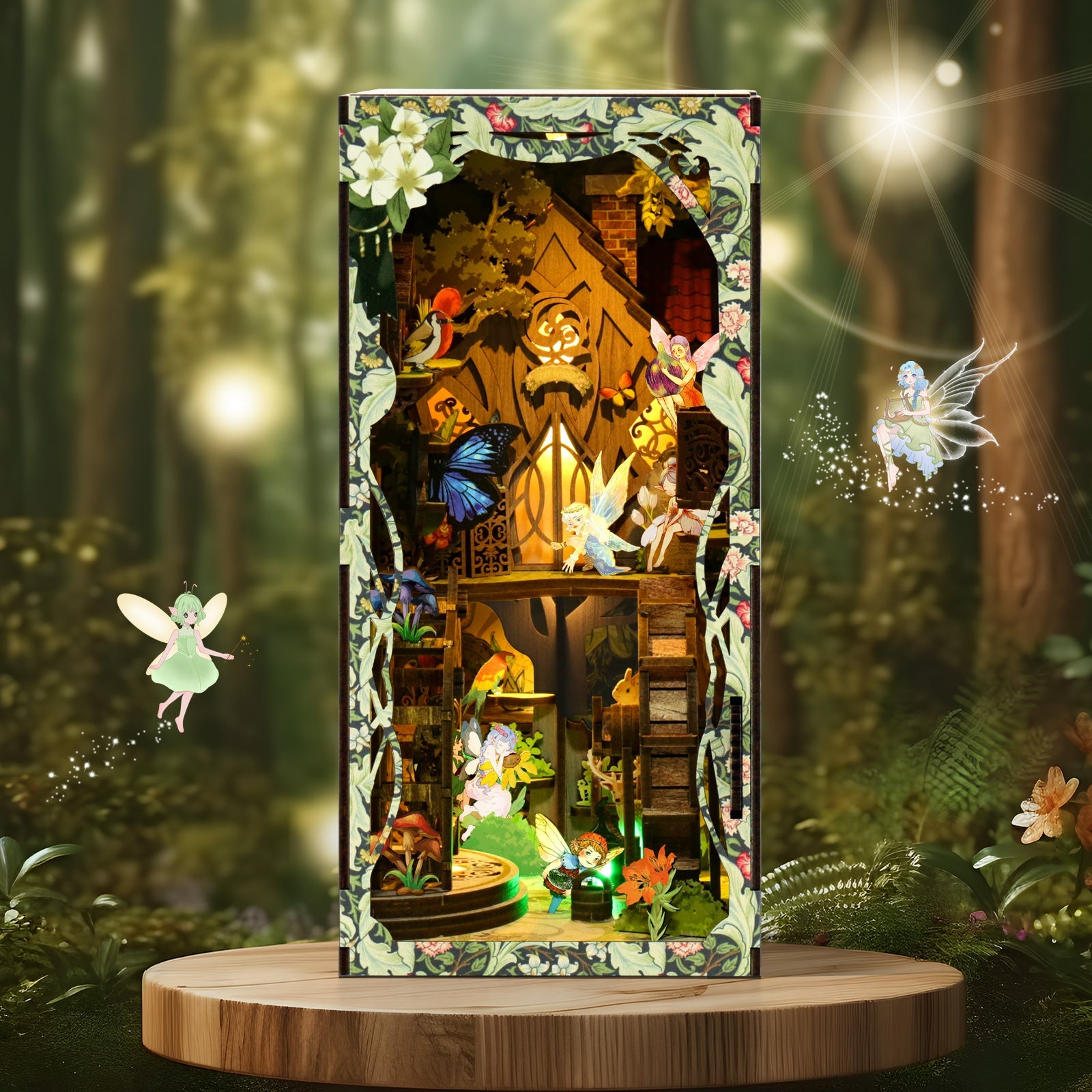 Secret Forest DIY Book Nook Kit with detailed fairy and music themes in a magical forest setting.
