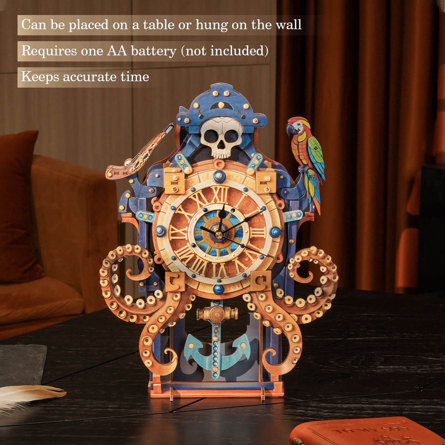 Octopus Sea Monster  – Wooden 3D Clock DIY Puzzle Kit