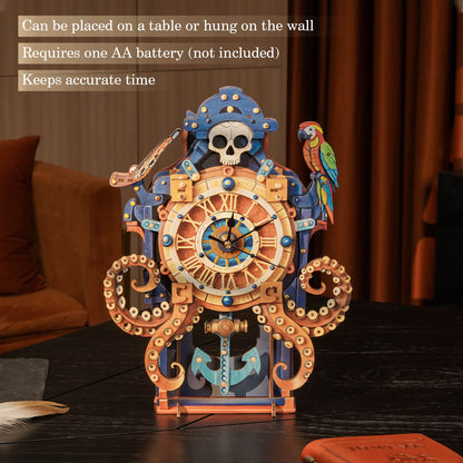 Octopus Sea Monster  – Wooden 3D Clock DIY Puzzle Kit