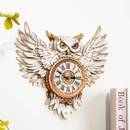 Snowy Owl – Wooden 3D Clock DIY Puzzle Kit