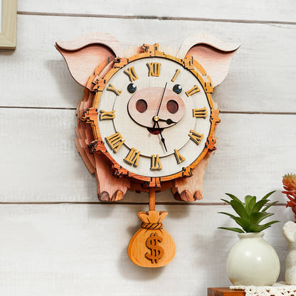 Pig – Wooden 3D Clock DIY Puzzle Kit