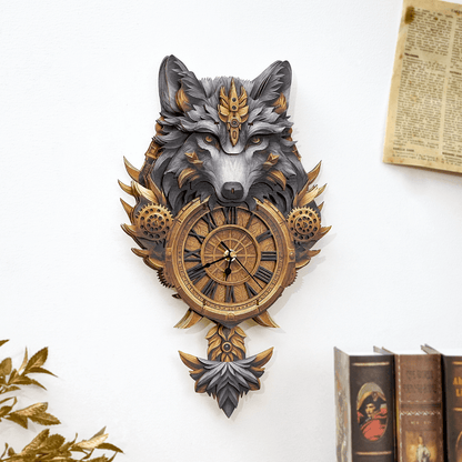 Gray Wolf – Wooden 3D Clock DIY Puzzle Kit