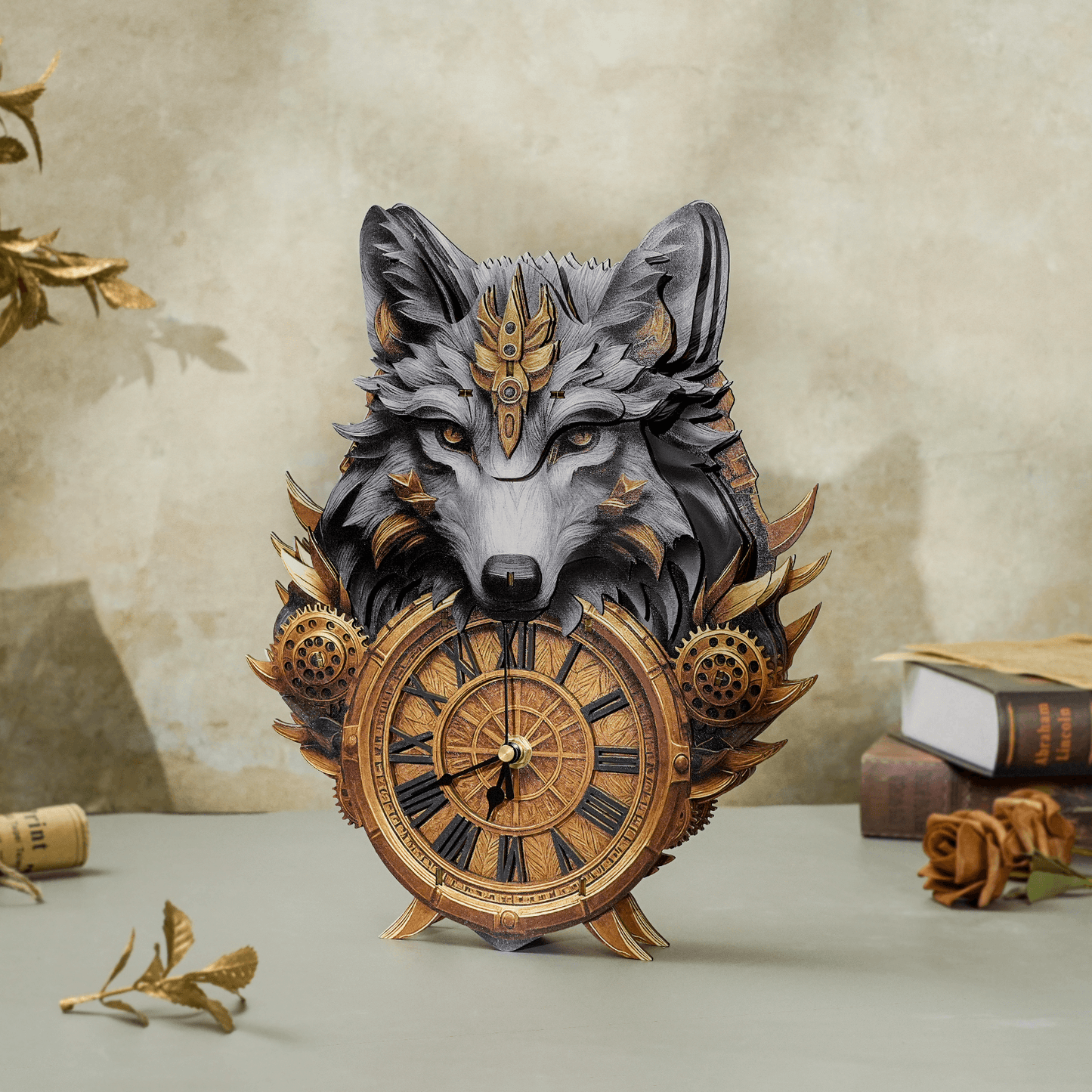 Gray Wolf – Wooden 3D Clock DIY Puzzle Kit