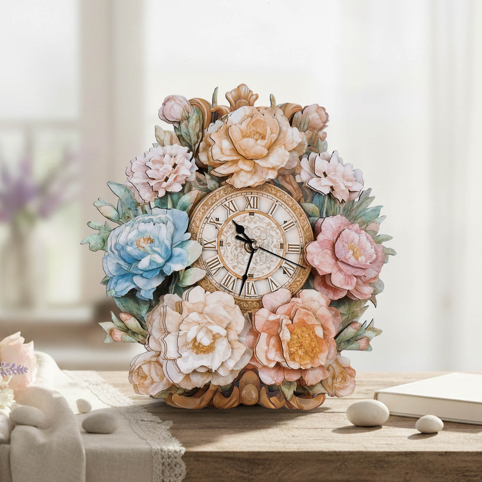 Bouquet– DIY Wooden Clock, 3D Puzzle Craft Kit – KadaJoy