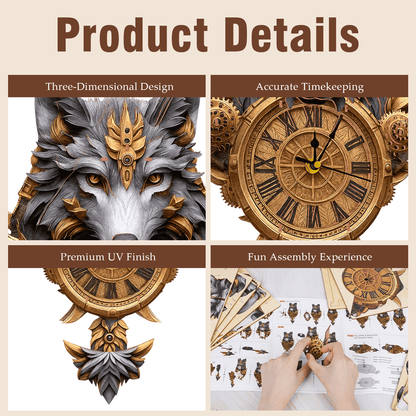 Gray Wolf – Wooden 3D Clock DIY Puzzle Kit