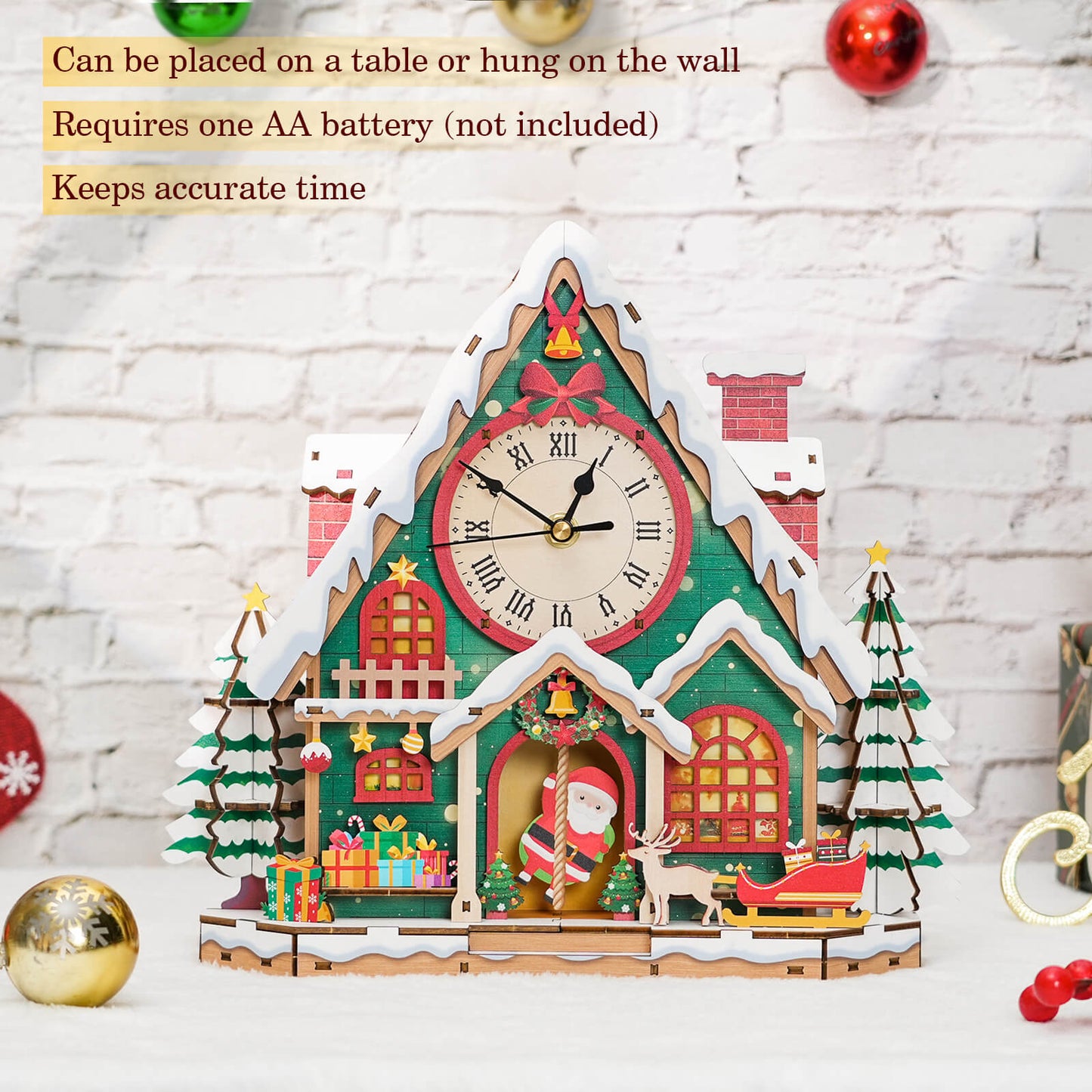 Christmas Snow House – Wooden 3D Clock DIY Puzzle Kit