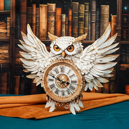 Snowy Owl – Wooden 3D Clock DIY Puzzle Kit