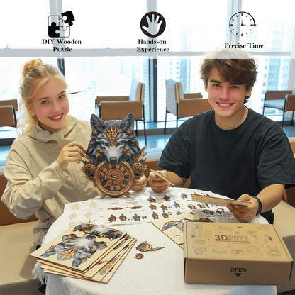 Gray Wolf – Wooden 3D Clock DIY Puzzle Kit
