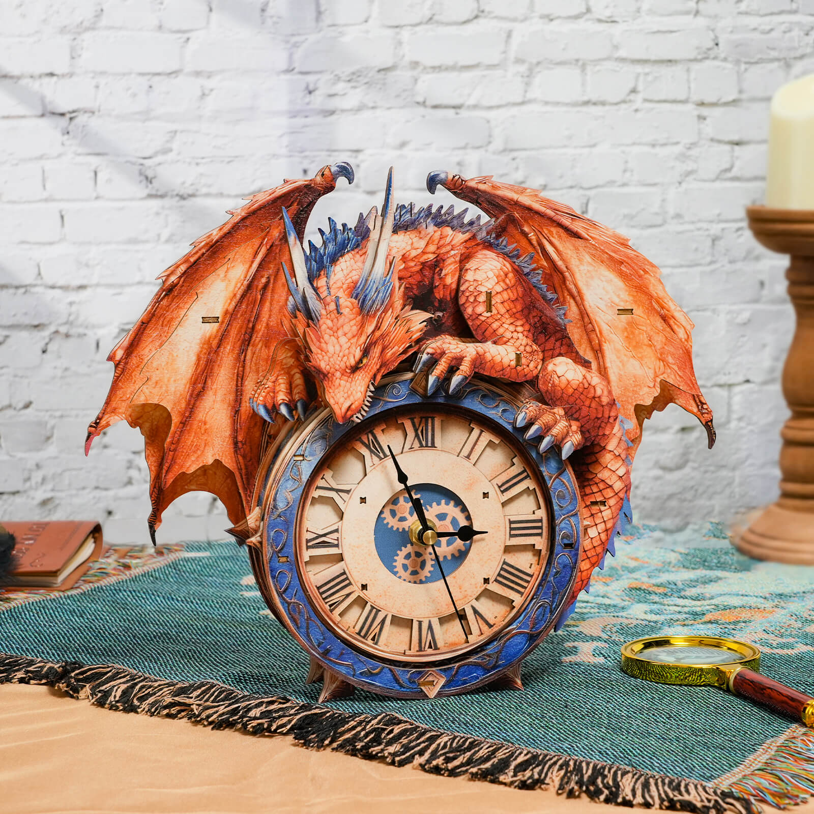 Flame Dragon – Wooden 3D Clock DIY Puzzle Kit – KadaJoy