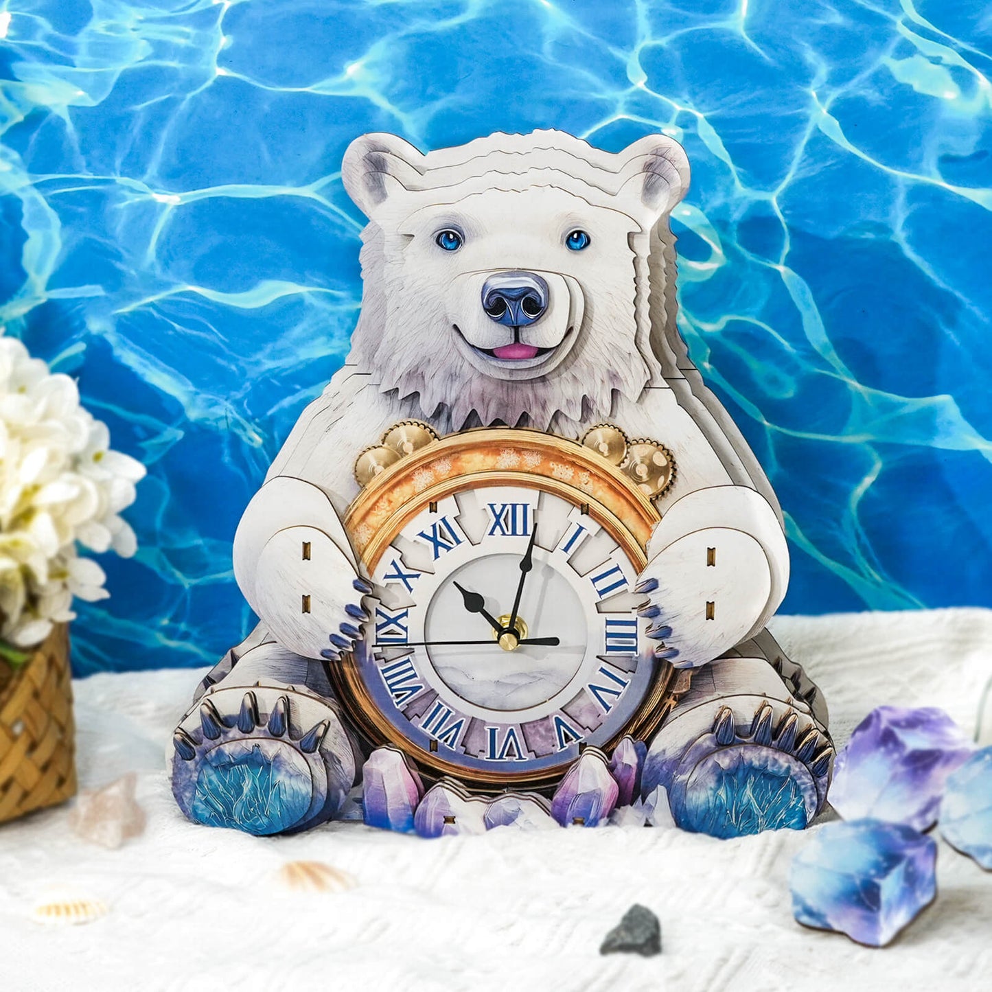 Polar bears – Wooden 3D Clock DIY Puzzle Kit