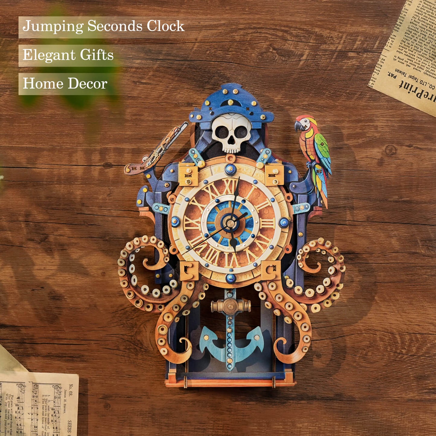 Octopus Sea Monster  – Wooden 3D Clock DIY Puzzle Kit