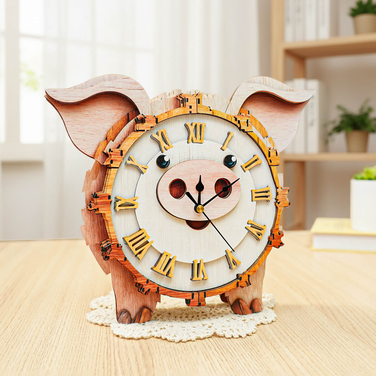 Pig – Wooden 3D Clock DIY Puzzle Kit