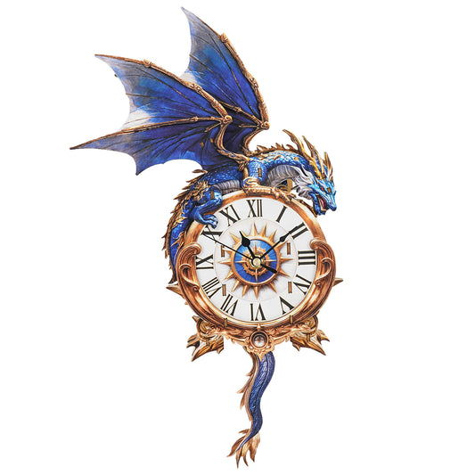 Blue Dragon wooden clock with intricate design and three-dimensional craftsmanship in vibrant colors.