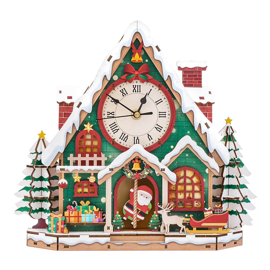 Christmas Snow House – Wooden 3D Clock DIY Puzzle Kit