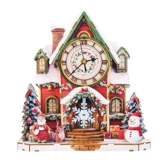 Christmas House – Wooden 3D Clock DIY Puzzle Kit