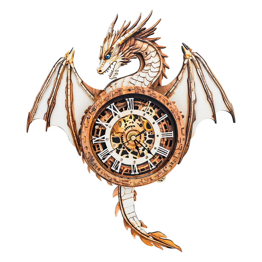 Ancient Dragon DIY Wooden Clock 3D Puzzle Craft Kit, featuring intricate design and precision craftsmanship.