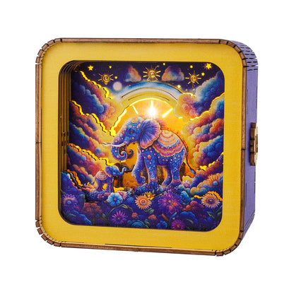 Colorful 3D wooden puzzle night light featuring elephants, perfect for home decoration and gifting.