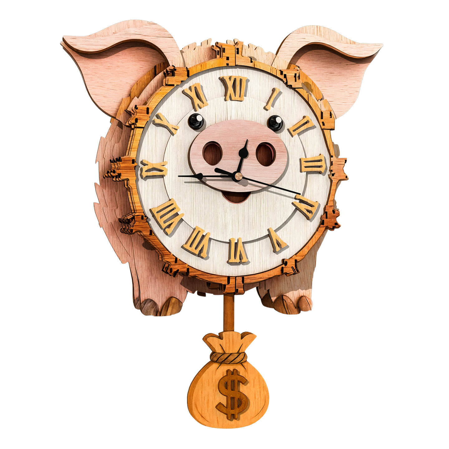 Pig – Wooden 3D Clock DIY Puzzle Kit – KadaJoy
