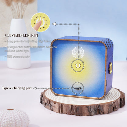 Golden Coast Village Kit 3D wooden puzzle night light with adjustable LED features and Type-C charging port.