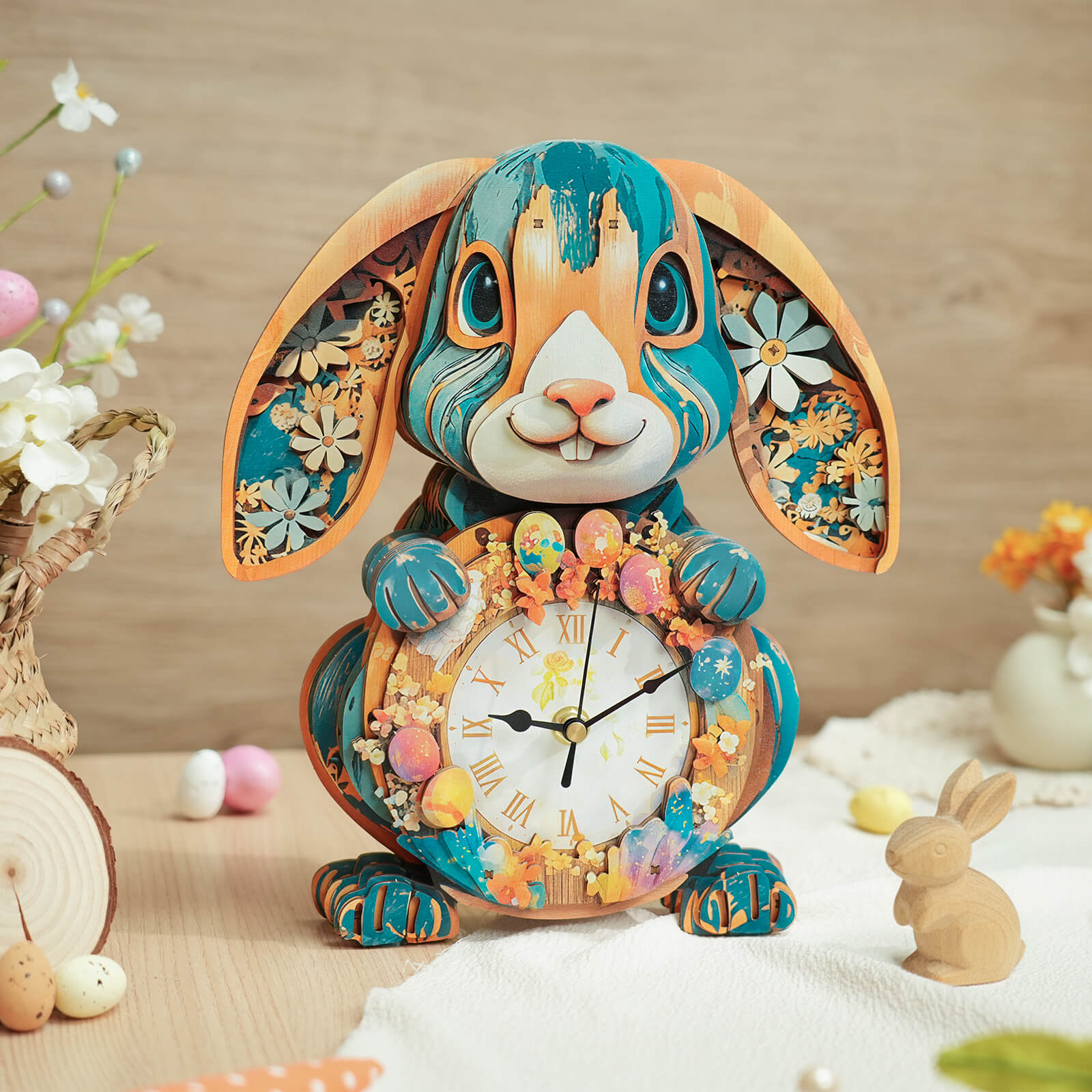 Rabbit– DIY Wooden Clock, 3D Puzzle Craft Kit – KadaJoy