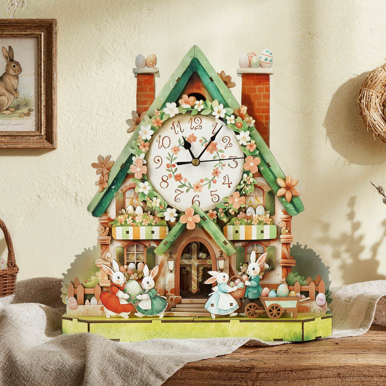 Easter Egg Hut – Wooden 3D Clock DIY Puzzle Kit – KadaJoy