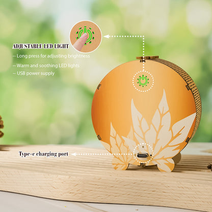 Adjustable LED light features on Squirrel's Reading Kit - 3D Wooden Puzzle Night Light with Type-C charging port.