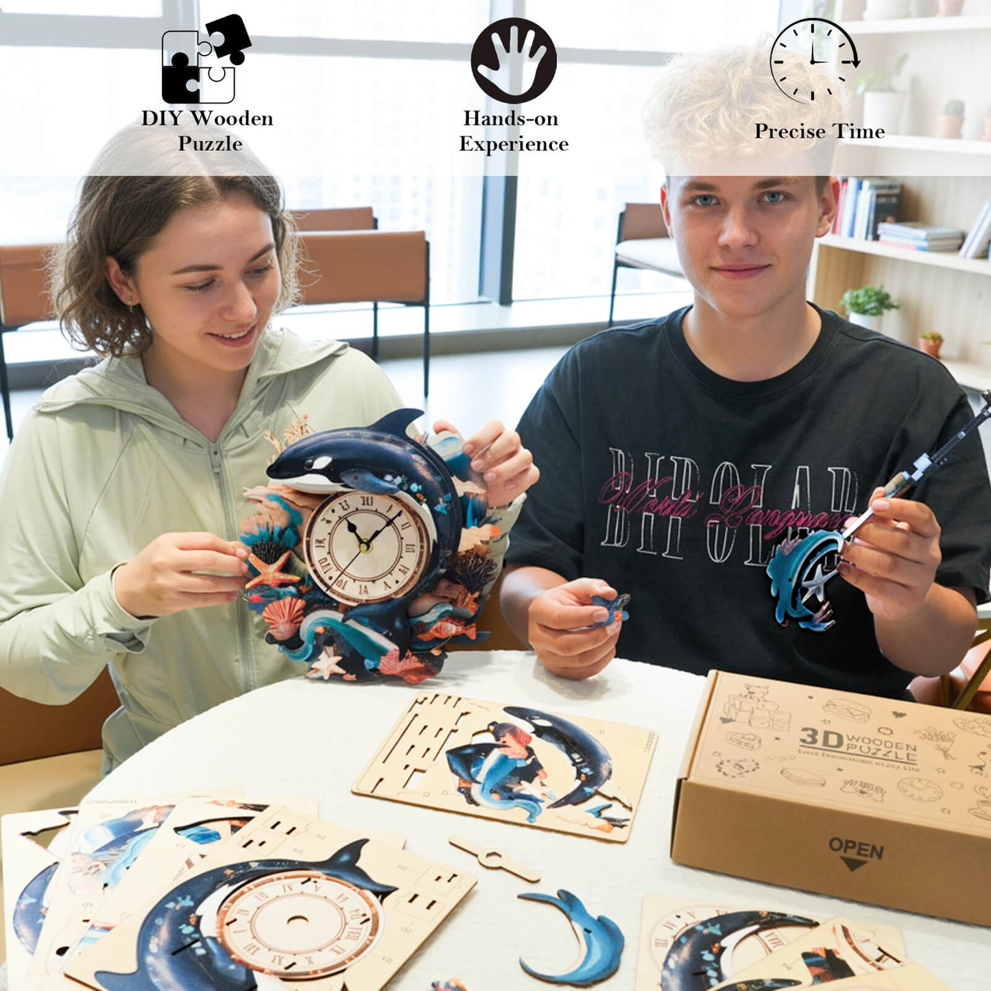 Killer Whale – Wooden 3D Clock DIY Puzzle Kit