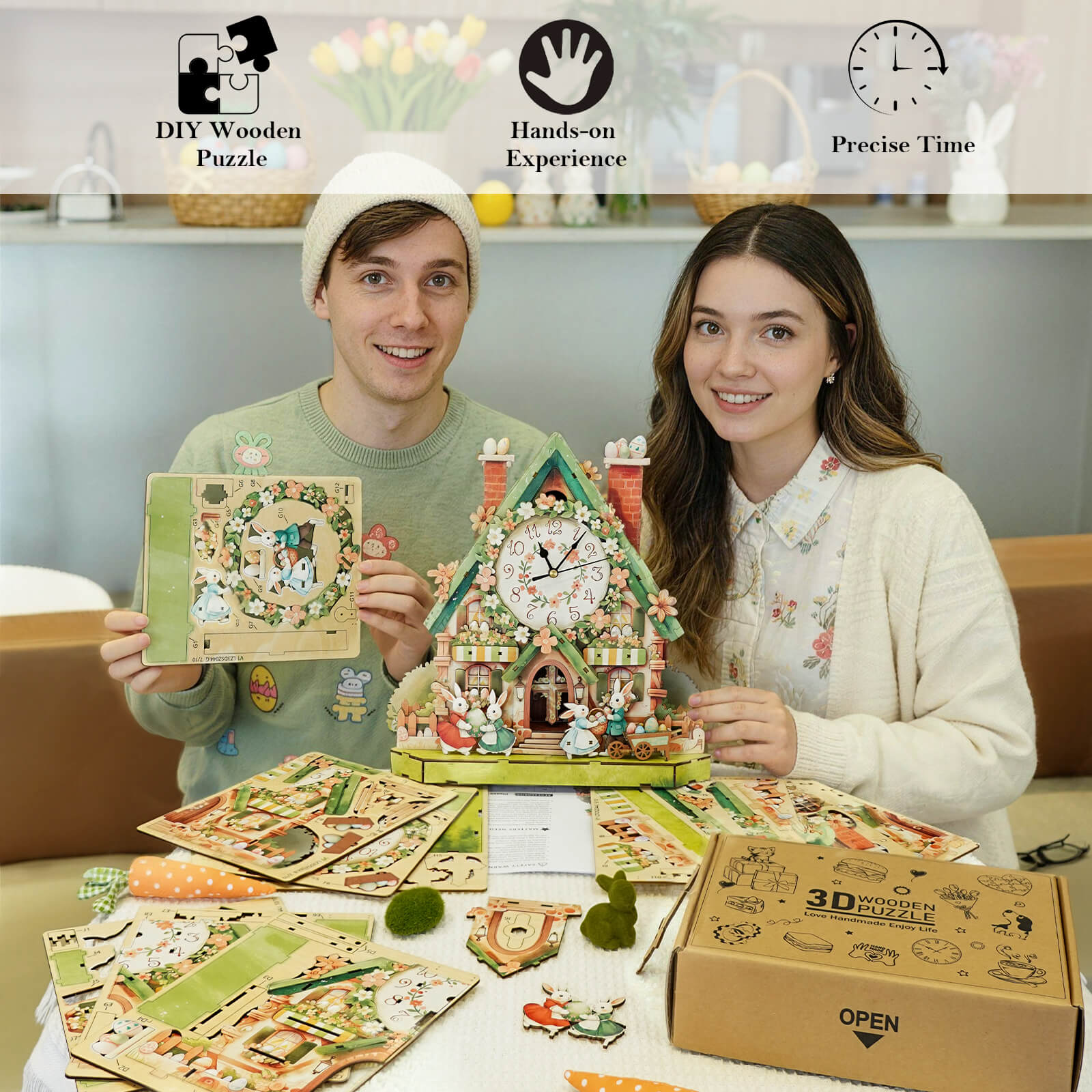 Easter Egg Hut – Wooden 3D Clock DIY Puzzle Kit – KadaJoy