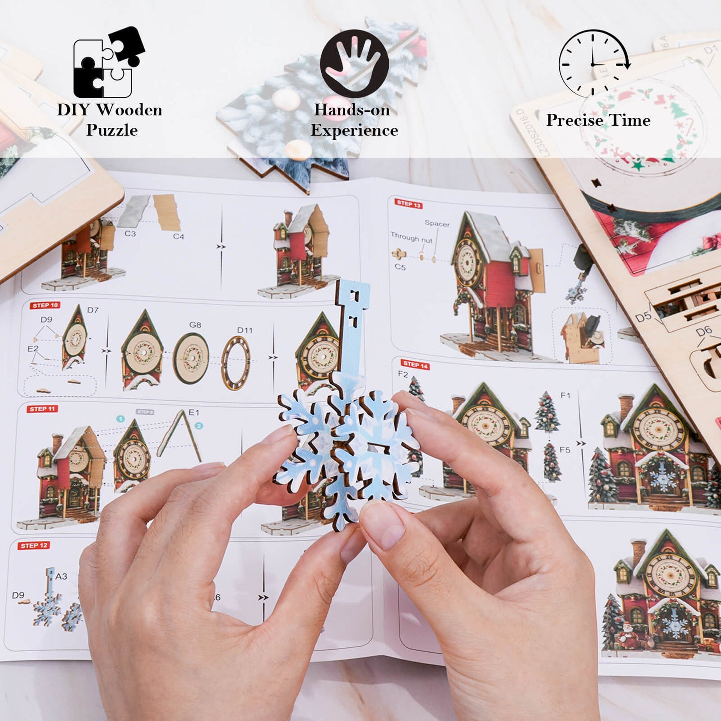 Christmas House – Wooden 3D Clock DIY Puzzle Kit