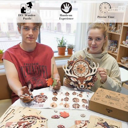 Reindeer –  Wooden 3D Clock DIY Puzzle Kit