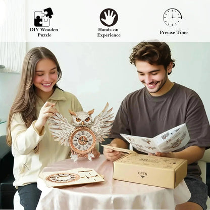 Snowy Owl – Wooden 3D Clock DIY Puzzle Kit