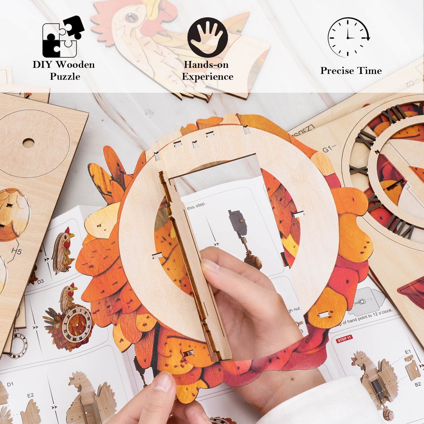 Cluck & Tick Hen Egg  – Wooden 3D Clock DIY Puzzle Kit