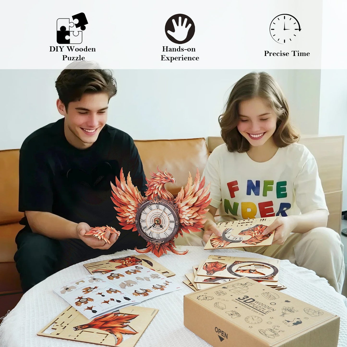 Fire Phoenix – Wooden 3D Clock DIY Puzzle Kit