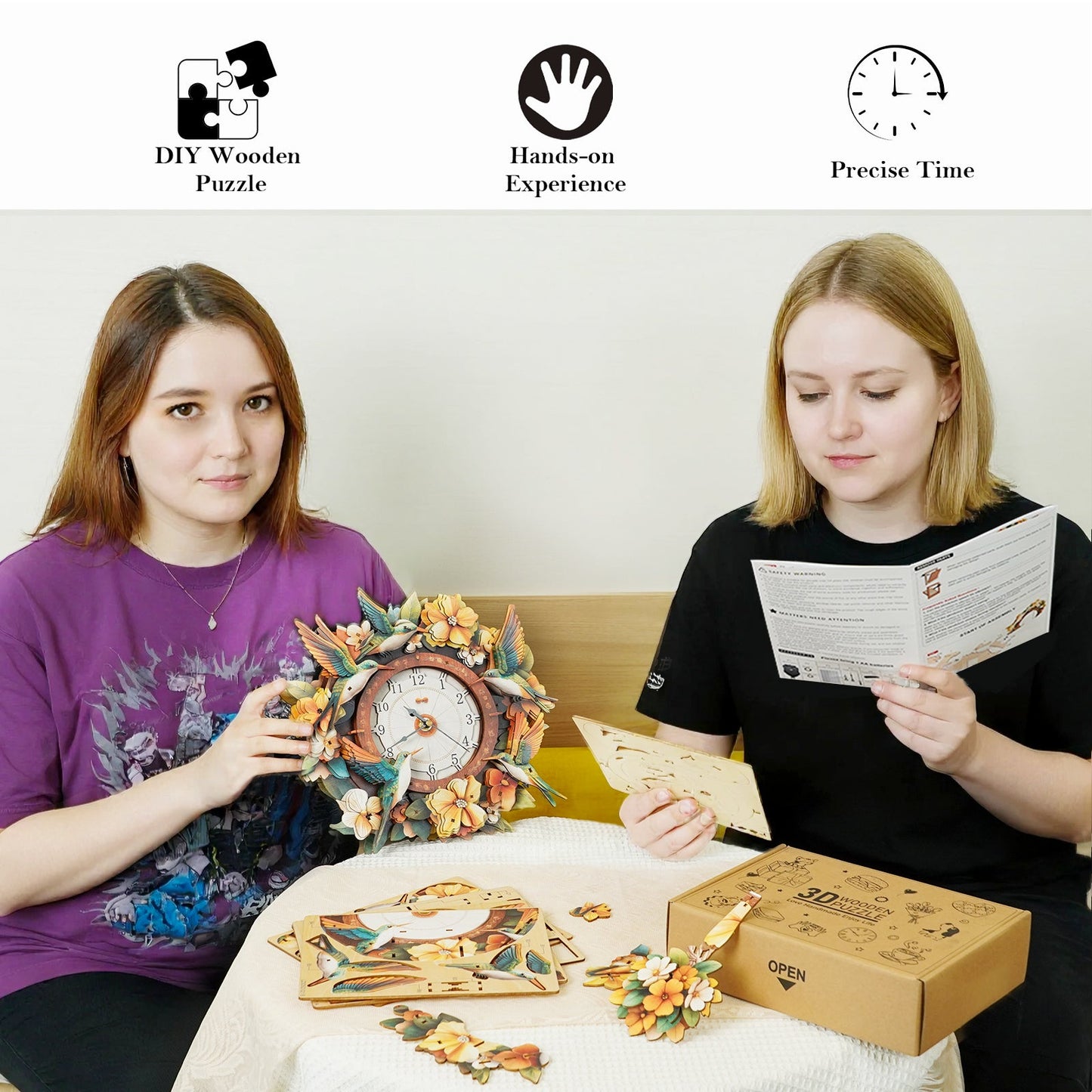 Hummingbird – Wooden 3D Clock DIY Puzzle Kit