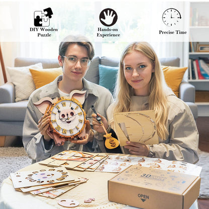 Pig – Wooden 3D Clock DIY Puzzle Kit