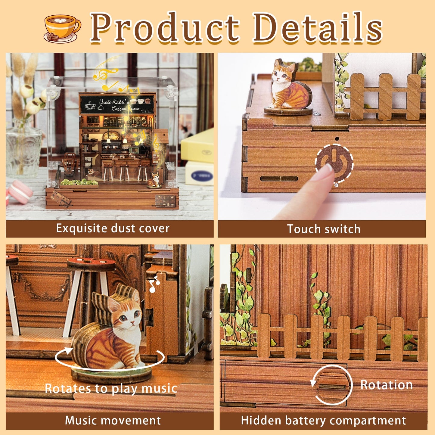 Uncle Kaldi’s Coffee House– DIY Miniature House, 3D Wooden Puzzle