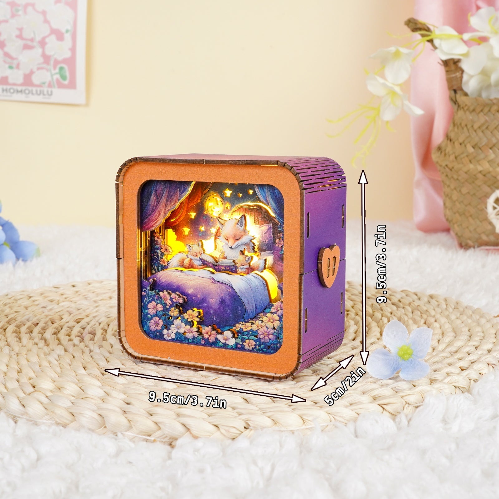 3D wooden puzzle night light from Bedtime Stories Kit, showcasing a cozy bedtime scene.