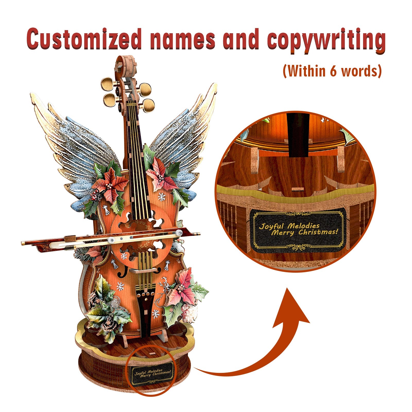 Christmas Cello– DIY Wooden Music Box, 3D Puzzle Craft Kit – KadaJoy