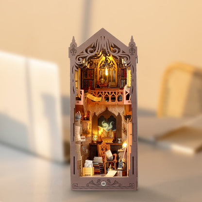 3D wooden puzzle book nook kit featuring European classical design with intricate musical theme decorations.